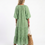 Apolline | Three Quarter Sleeve V Neck Patterned Midi Dress