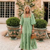 Apolline | Three Quarter Sleeve V Neck Patterned Midi Dress