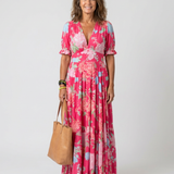 Lone | Short Sleeve V Neck Floral Midi Dress