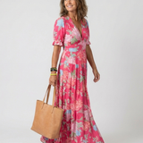 Lone | Short Sleeve V Neck Floral Midi Dress