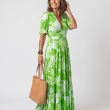 Lone | Short Sleeve V Neck Floral Midi Dress