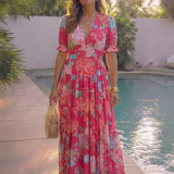 Lone | Short Sleeve V Neck Floral Midi Dress