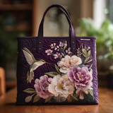 Elegant Hummingbird Floral Bloom | Handmade Quilted Tote