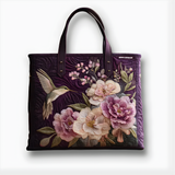 Elegant Hummingbird Floral Bloom | Handmade Quilted Tote