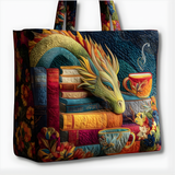 Fantasy Dragon & Books | Handmade Quilted Tote