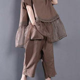 Khaki Cotton Linen Two-Piece Set