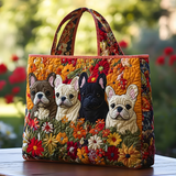Floral French Bulldog Family Garden | Handmade Quilted Tote