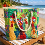 Handcrafted Beach Tote | Quirky Chicken Design