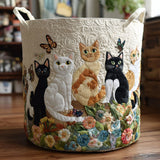 Handcrafted Laundry Basket featuring Garden Cats Design