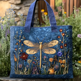 Golden Dragonfly Wildflower Garden | Handmade Quilted Tote