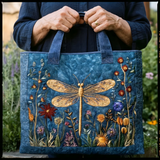 Golden Dragonfly Wildflower Garden | Handmade Quilted Tote