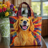 Happy Golden Retriever Burst | Handmade Quilted Tote