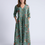 Marina | Floral V Neck Three Quarter Sleeve Maxi Dress