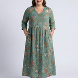 Marina | Floral V Neck Three Quarter Sleeve Maxi Dress