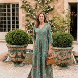 Marina | Floral V Neck Three Quarter Sleeve Maxi Dress