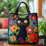 Midnight Garden Cat | Handmade Quilted Tote