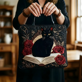 Midnight Rose Book Cat | Handmade Quilted Tote