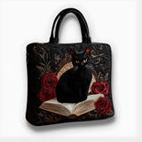 Midnight Rose Book Cat | Handmade Quilted Tote