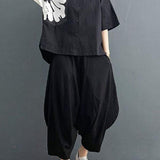 Black Cotton-Linen Collared Two-Piece Set