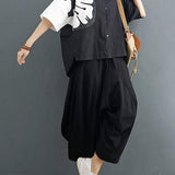 Black Cotton-Linen Collared Two-Piece Set