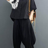 Black Cotton-Linen Collared Two-Piece Set