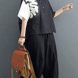 Black Cotton-Linen Collared Two-Piece Set