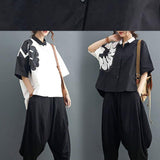 Black Cotton-Linen Collared Two-Piece Set