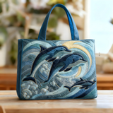Ocean Harmony Dolphins | Handmade Quilted Tote