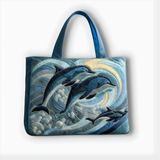 Ocean Harmony Dolphins | Handmade Quilted Tote