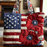 Patriotic Flag & Red Poppy Bloom | Handmade Quilted Tote
