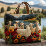 Rustic Lakeside Sheep Meadow | Handmade Quilted Tote