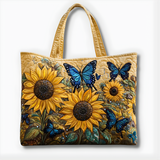 Sunflower & Blue Butterfly Garden | Handmade Quilted Tote