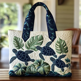 Tropical Sea Turtle Leaves | Handmade Quilted Tote