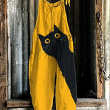 Solea | Lightweight yellow artisan overall with black cat