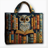 Wise Owl Library Charm | Handmade Quilted Tote