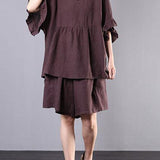Chocolate Ruffle Linen Two-Piece Set