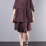 Chocolate Ruffle Linen Two-Piece Set