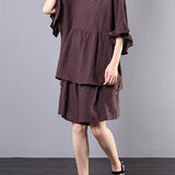 Chocolate Ruffle Linen Two-Piece Set
