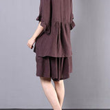 Chocolate Ruffle Linen Two-Piece Set