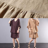 Chocolate Ruffle Linen Two-Piece Set