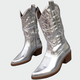 Star - Metallic Cowboy Ankle Boots in Pink with Embroidery