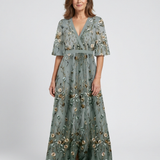 Evadne | Floral V Neck Short Sleeve Maxi Dress