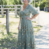 Evadne | Floral V Neck Short Sleeve Maxi Dress