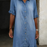 Maria | Comfortable Denim Dress with Flattering Pleats