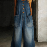 Valentina - Vintage Washed Cotton Denim Dungarees