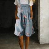 Adriana - Floral Denim Jumpsuit with Soft Cotton Feel and Vintage Wash