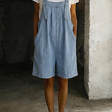 Isabel - Short Denim Jumpsuit with Soft Cotton Feel and Vintage Wash Light Blue