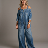 Sophia | Denim Dress with Off-the-Shoulder Sleeves