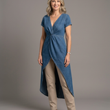 Jessica | Cross-over Denim Tunic with V-Neck