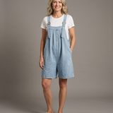 Isabel - Short Denim Jumpsuit with Soft Cotton Feel and Vintage Wash Light Blue